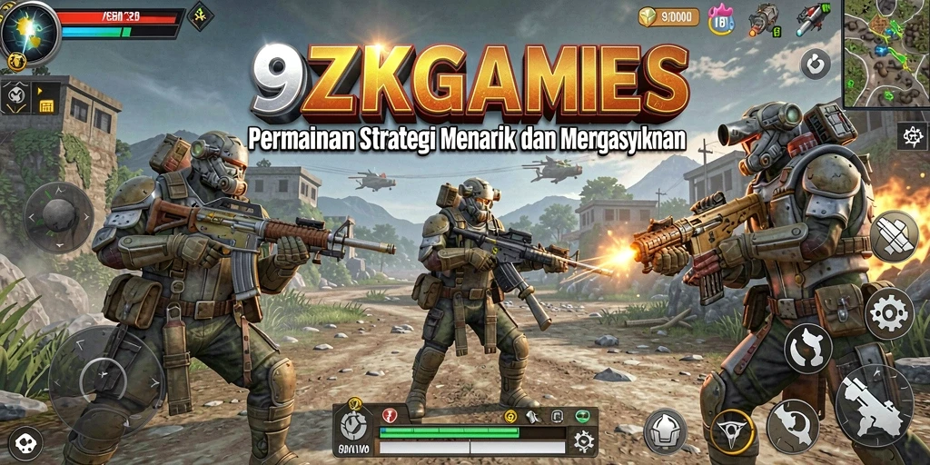 Screenshot gameplay 9ZKGAMES menampilkan pertempuran strategi yang seru.
