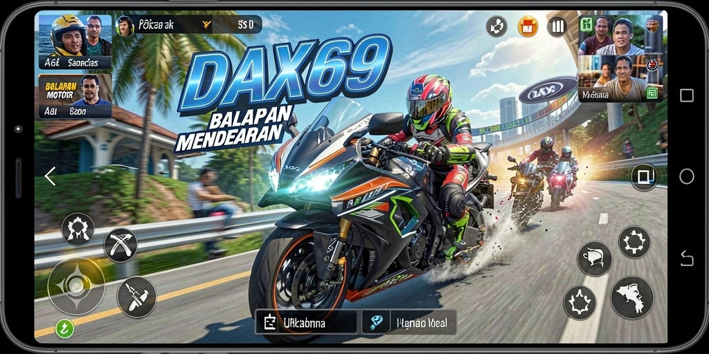 Gameplay seru DAX69 dengan motor balap yang memukau.