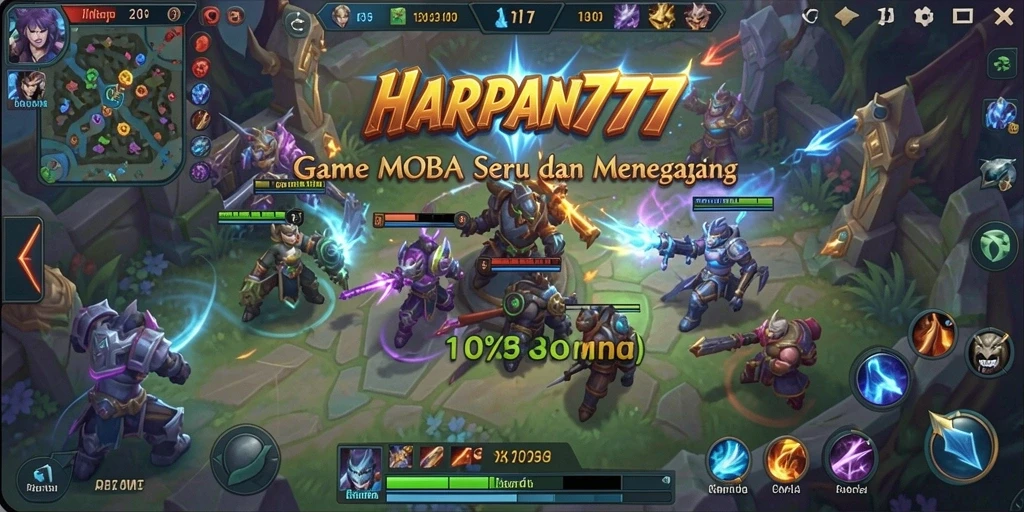 Tangkapan layar utama HARAPAN777 menampilkan aksi gameplay MOBA yang menegangkan.
