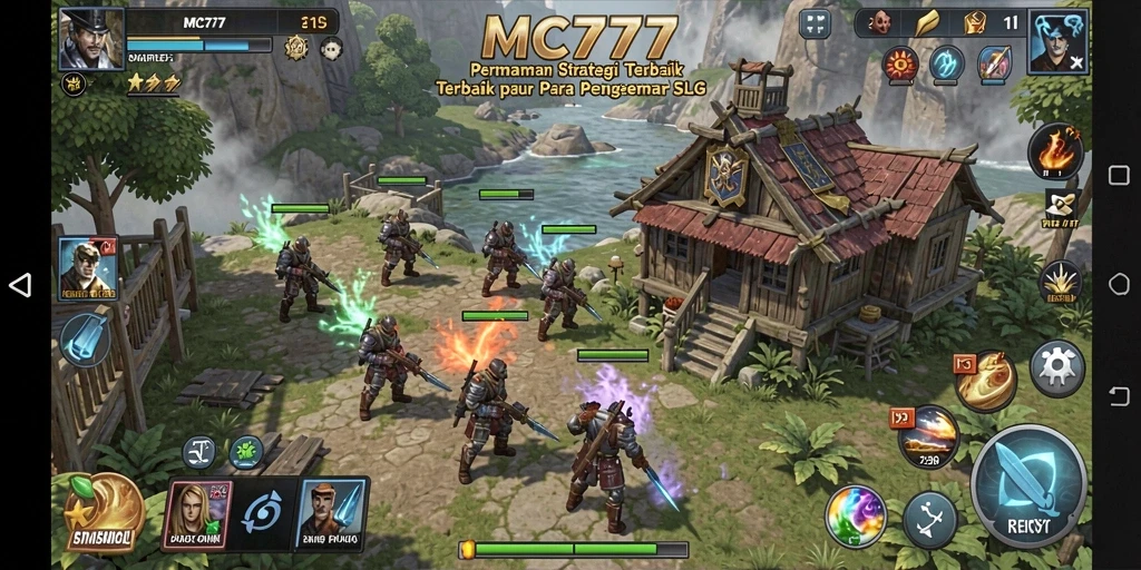 Tangkapan layar layar utama MC777 menunjukkan pertempuran strategi yang intens.