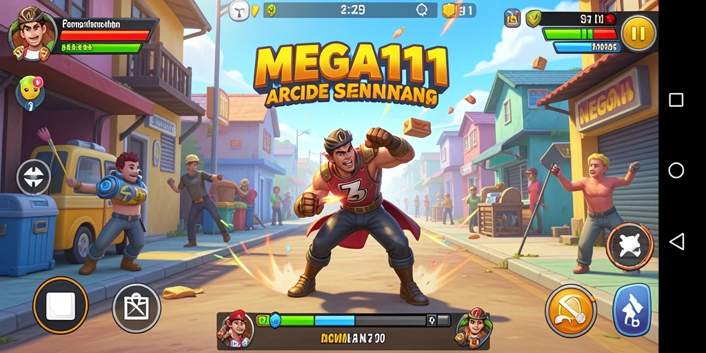 Screenshot menampilkan aksi seru gameplay MEGA111 dalam mode Arcade.