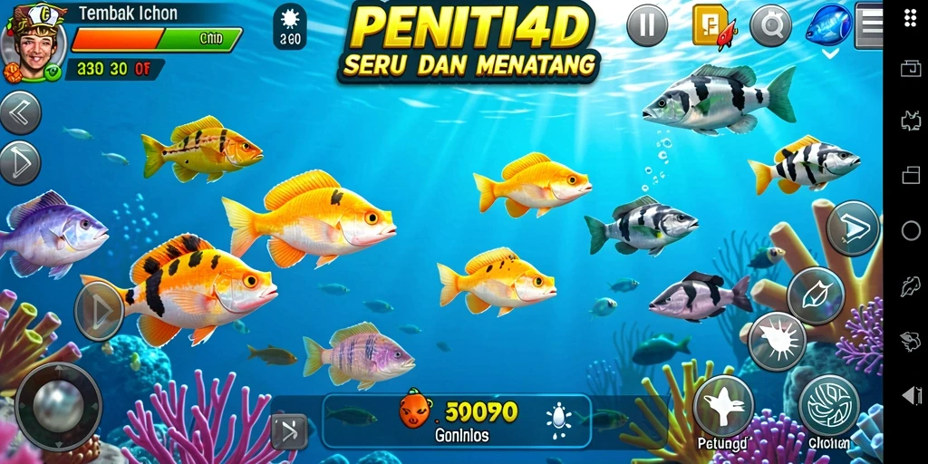 Screenshot gameplay PENITI4D yang menunjukkan aksi seru menembak ikan.