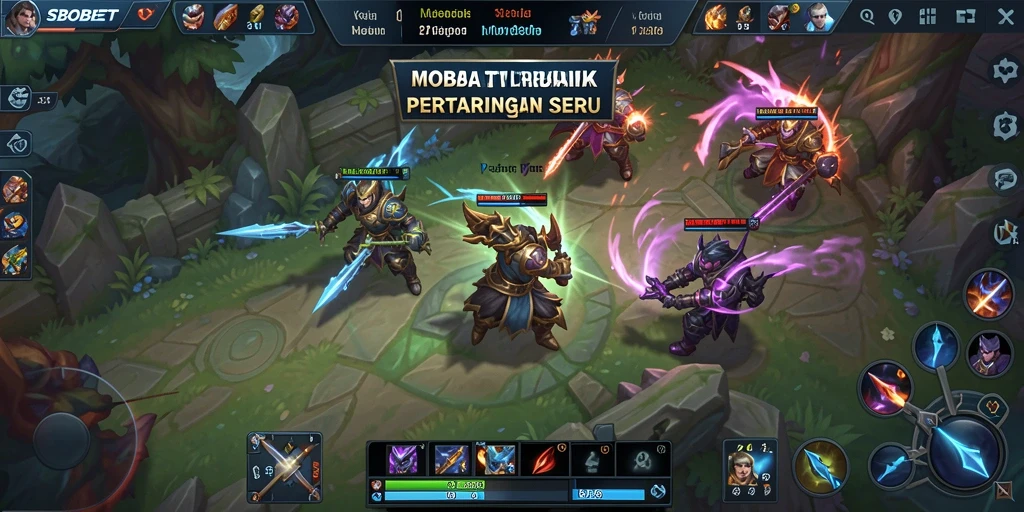 Tangkapan layar gameplay <strong>SBOBET</strong> dengan aksi seru di arena MOBA.