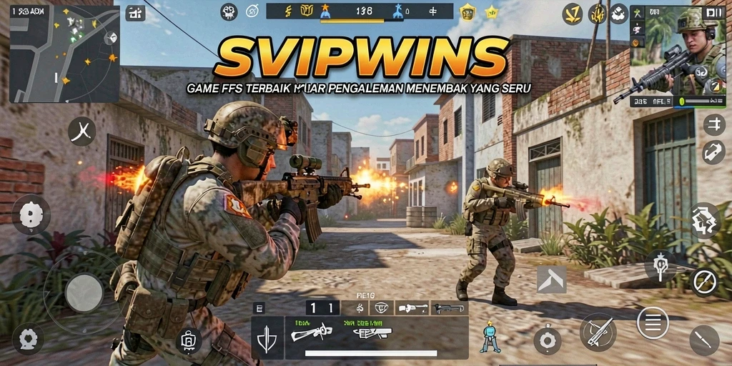 Screenshot gameplay SVIPWINS menampilkan aksi tembak-menembak yang intens.